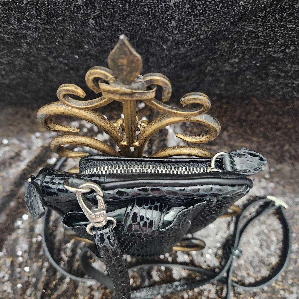 Brighton Black Pebbled Leather And Python Print M… - image 4